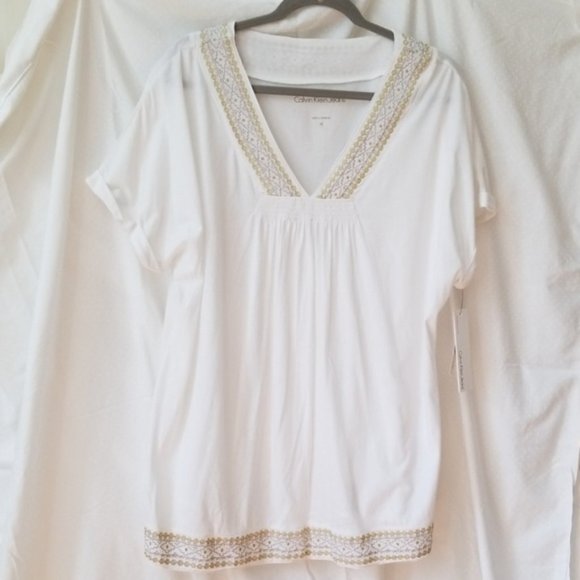 Calvin Klein Grecian like V Neck white top - Picture 1 of 5